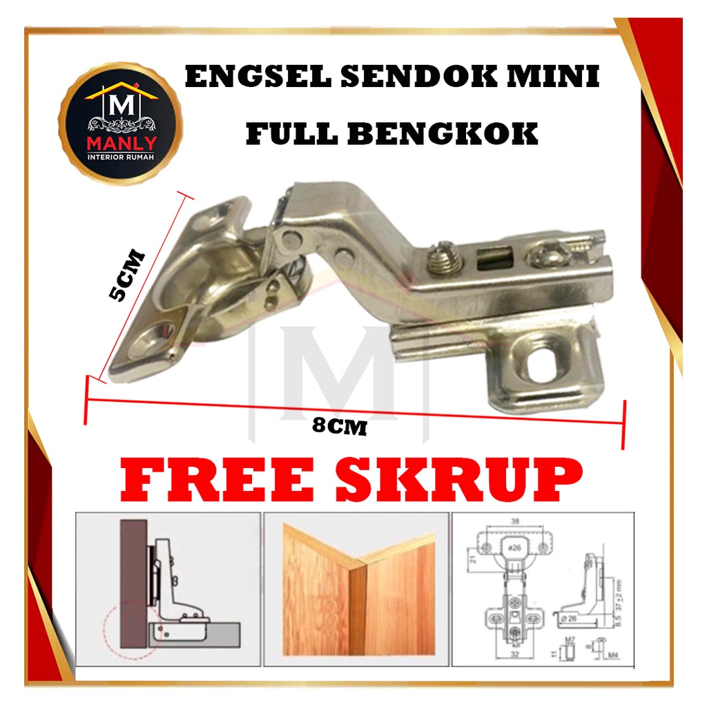 Engsel Sendok Mini 26 mm isi (1 pcs) / Engsel Pintu Lemari Kecil.. Free Skrup