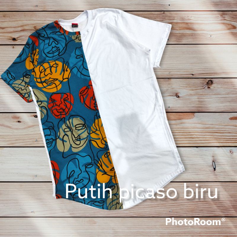 kaos longline belah motif depan