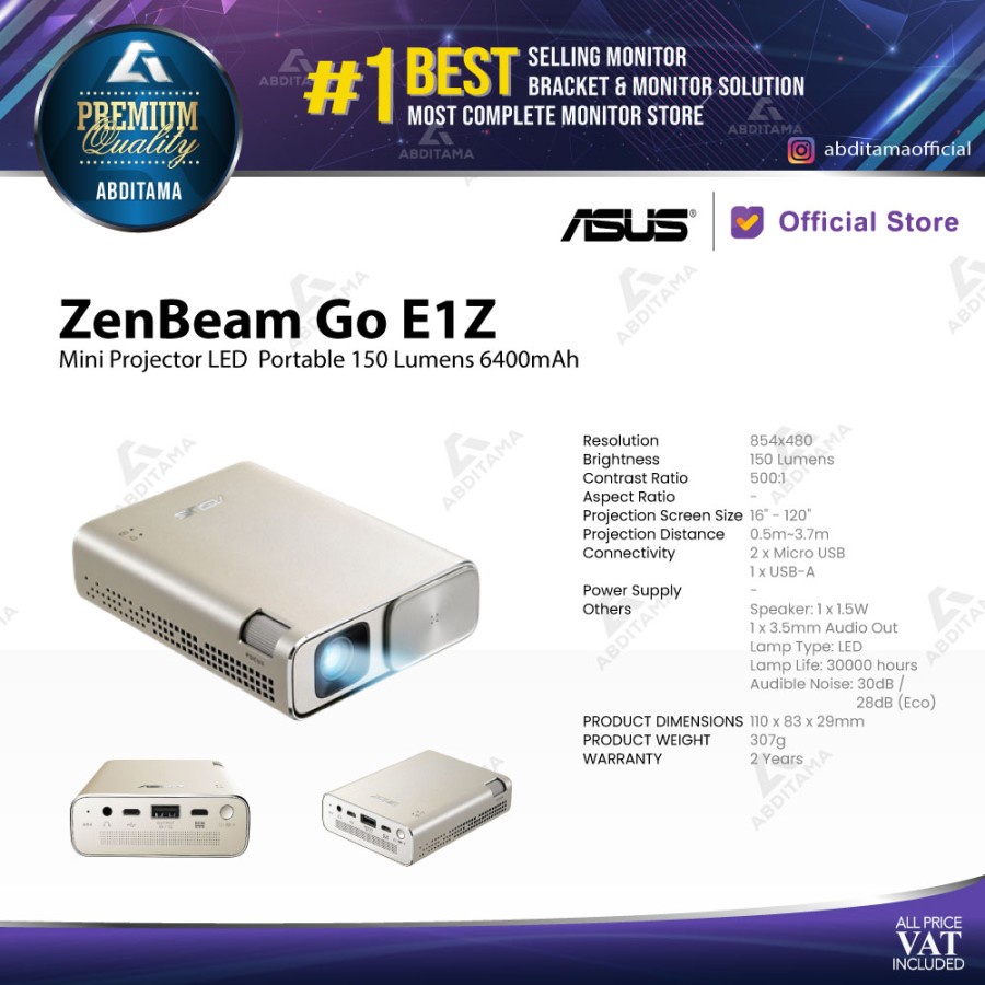 Projector Proyektor Mini Portable LED Asus ZenBeam Go E1Z 150 Lumens