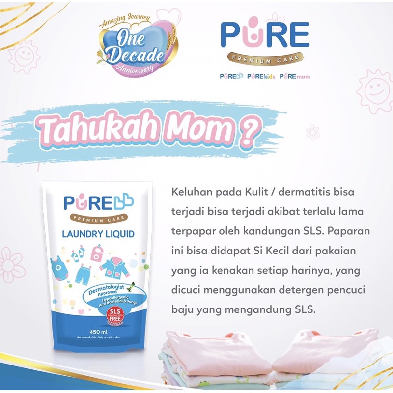 Pure BB Baby LAUNDRY Liquid 700ml - Sabun Cuci Baju Bayi - Refill / Pouch 700 ml - SLS Free PREMIUM