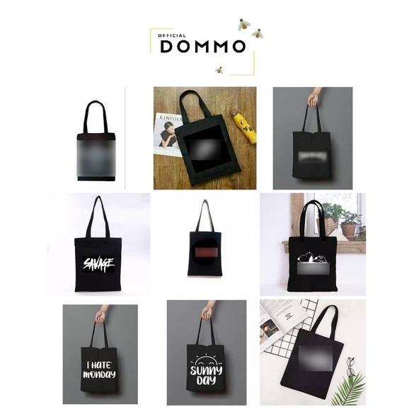 [LOKAL] DOMMO - D1514 (G) TOTEBAG (PAKAI PEREKAT) Tote bag LOGO Tulisan kpop murah wanita custom motif