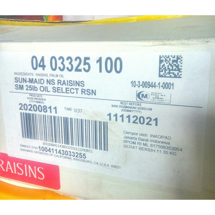 

ds201fs Kismis Sun Maid, Raisins Sunmaid Repack 500Gr Dscscv