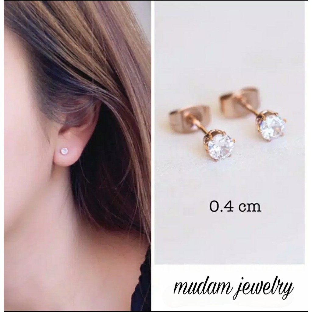 Anting Tusuk Titanium Nagita Zirkon Satu Mata Silver dan Gold Diameter 0,4 cm , 0,5 cm, 0,6 cm dan 0,8 cm
