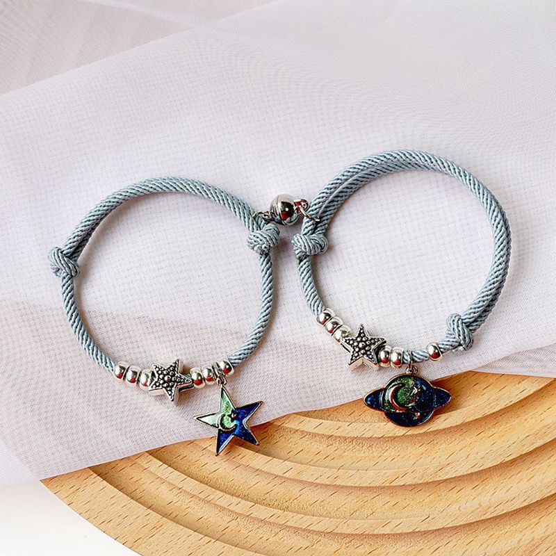 2pcs / Set Gelang Tali Rantai Magnetik Handmade Dapat Disesuaikan Desain Bulan Bintang Untuk Pria Dan Wanita