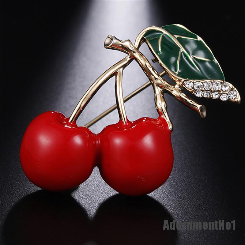 (Adornmentno1) Bros Pin Enamel Bentuk Buah Ceri Merah Bahan Metal Untuk Aksesoris Sweater