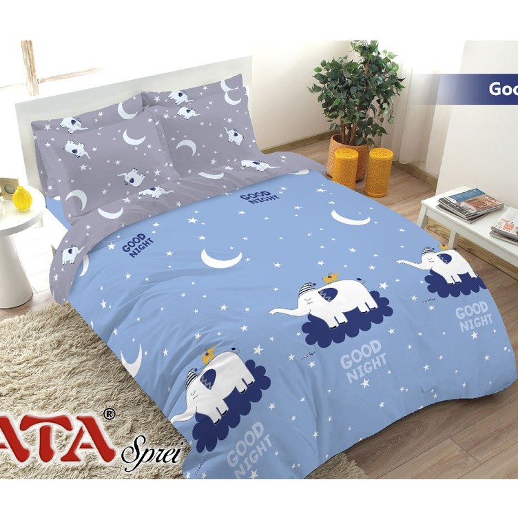 Bedcover Set 180x200 Katun halus Motif Karakter Hewan Gajah Biru Laut  - GOOD NIGHT