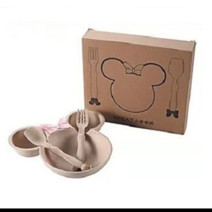 Piring Set Sendok Garpu Bentuk Mickey Mouse Bowl Peralatan Makan Mangkok Anak  Mangkuk Dapur-G318