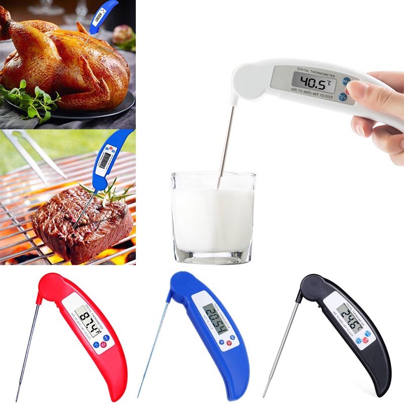 1pc Termometer Makanan Digital Model Lipat Bahan Stainless Steel Ultra Tipis Untuk Bbq