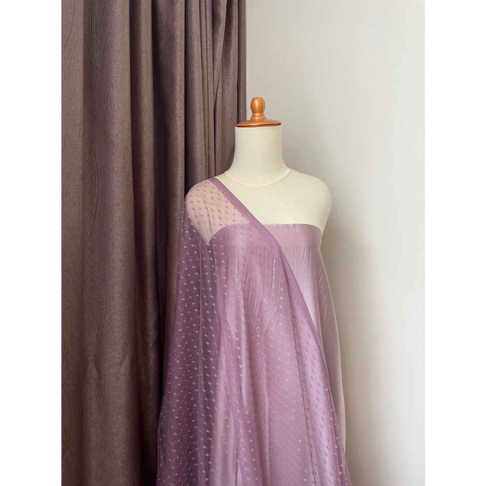 Bahan Kain Tile Tille Tule Tulle Dot Dotty Warna Dusty Purple