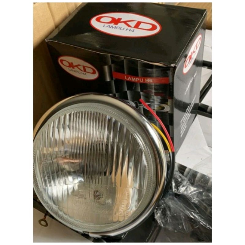 Lampu depan headlamp autopal h4 merk okd tebal bagus pnp cb gl mp tiger custom Reflektor Lampu Depan Motor CB Headlamp lampu jute pesek clasic classic klasik hitam crome