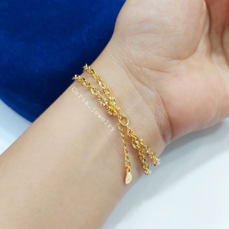 Gelang Perak Asli Silver 925 Lapis Emas Model 2 Layer nori ukir variasi - Perhiasan Perak Wanita