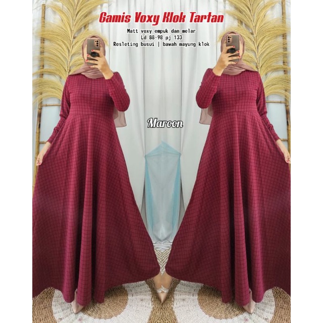 COD / Gamis Voxy Klok Resleting Busui Premium Kotak Bunga Polka