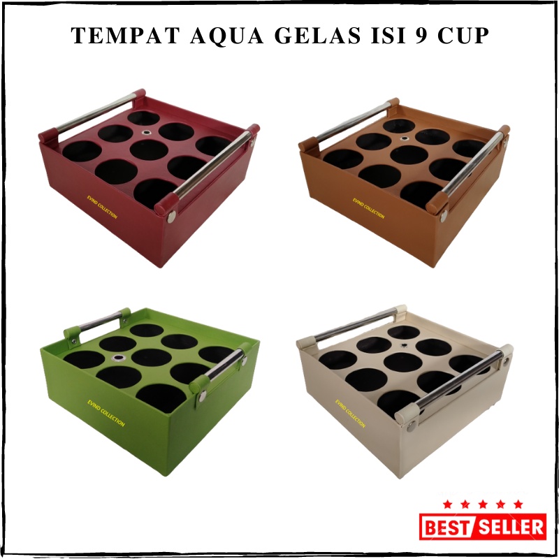 Keranjang Air Mneral Gelas Kulit Sintetis Isi 9 Cup Tempat Aqua Gelas