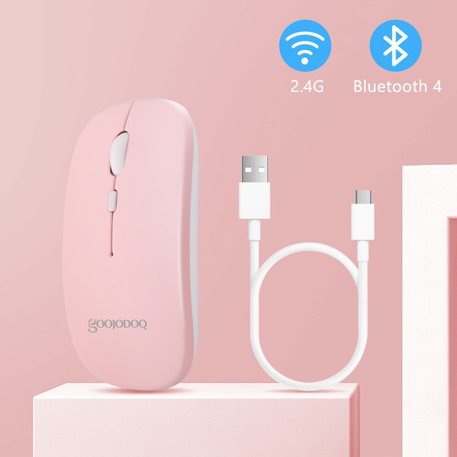 Goojodoq Dual Mode 2.4Ghz Wireless Bluetooth 2 In 1 Cordless Mouse-Pink