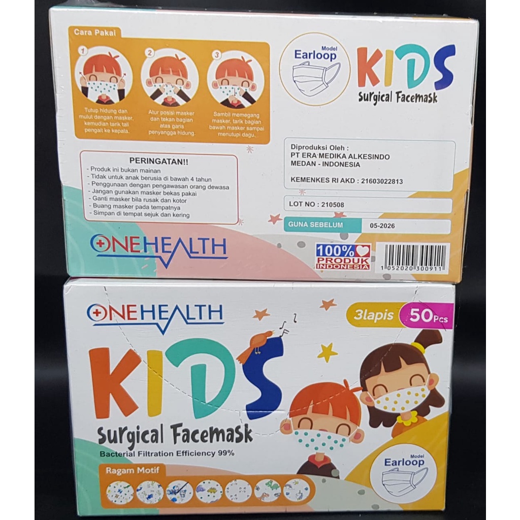 MASKER ONE HEALTH MEDIS KIDS MOTIF //ISI 50PCS