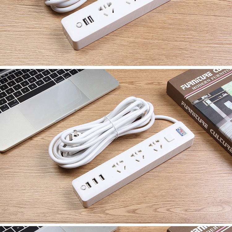 Stop Kontak Putih Kabel Colokan Powerstrip Dengan Charger usb 3 USB Port + 3 Electric Plug dengan LED Indikator - White