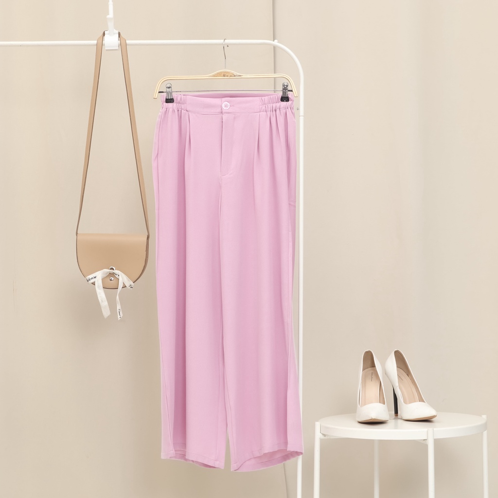 Celana Rok bawahan wanita cutbray kulot shakila with zipper ootd hijab kekinian-Punch Pink