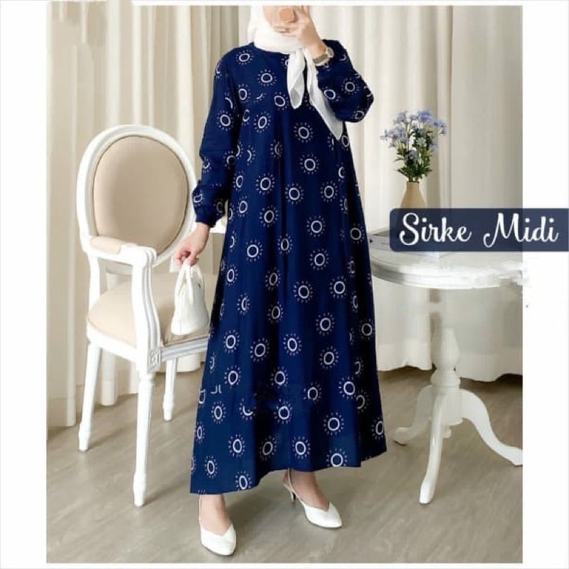 DRESS MIDI TUNIK LENGAN PANJANG BAJU MUSLIM REMAJA KEKINIAN BAHAN KATUN RAYON ADEM