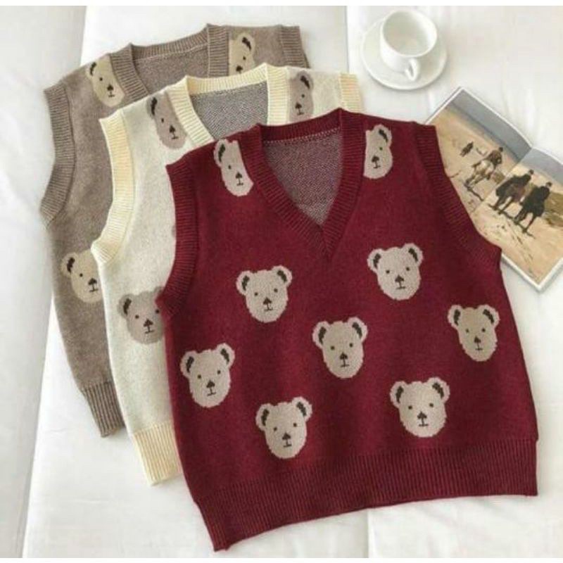 BEAR VEST KNIT IMPORT PREMIUM _rompi korea-rompi rajut-Rajut_komputer