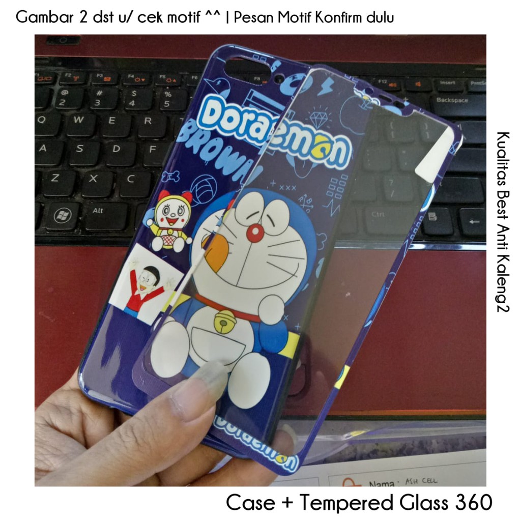 Case 360 Oppo A3s Realme C1 Doraemon + Tempered Glass