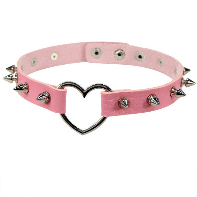 Kalung Choker Bahan Kulit PU Dengan Liontin Rumbai Warna Pink Gaya Punk Gothic Untuk Pria Dan Wanita