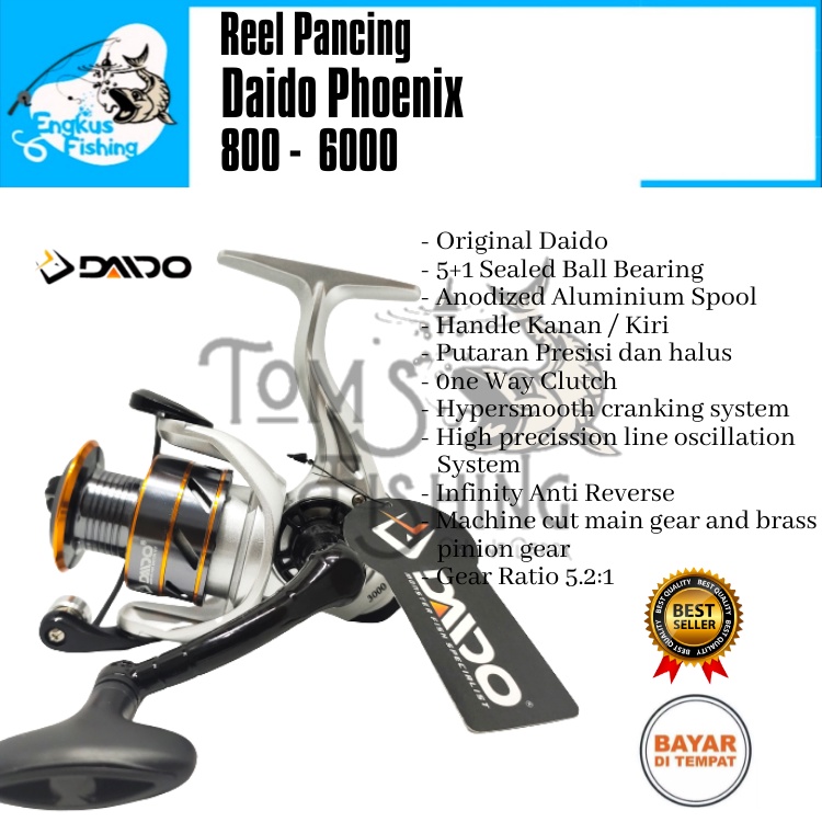 Reel Pancing Daido Phoenix 1000 - 6000 (5+1 Seal Bearing) One Way Murah Berkualitas - Engkus Fishing