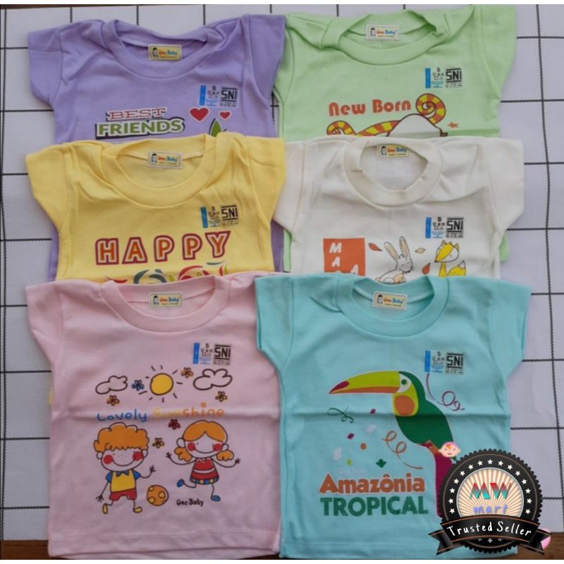 One baby 3pcs kaos oblong bayi motif 0-36 bulan