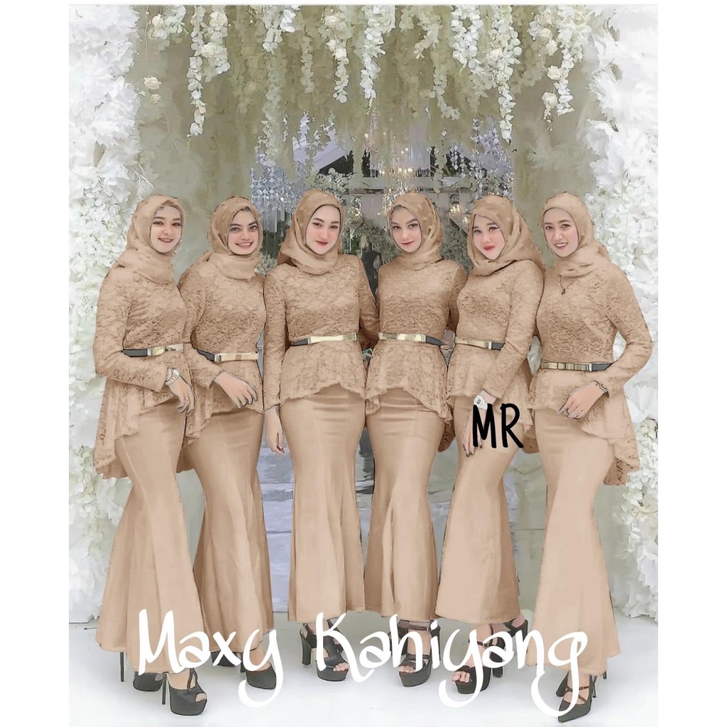 ELDE 12 - Maxy kahiyang ( L - XL ) baju muslim pesta /gamis duyung kahiyang / bahan brukat lapis furing kombi moscrepe