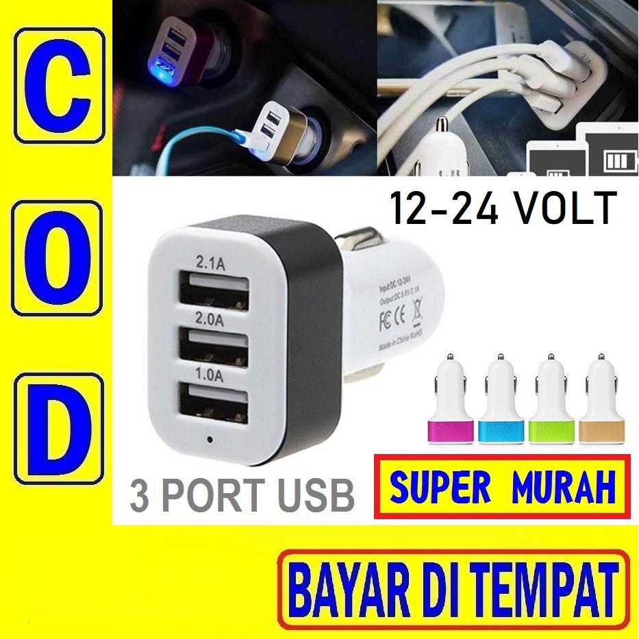 PAC 6DCHARGER HP MOBIL 3 USB 2,1a Truk Cas Car 12v 24 Volt 3 Slot Lubang Usb Batok Kepala 2.1a Adapt