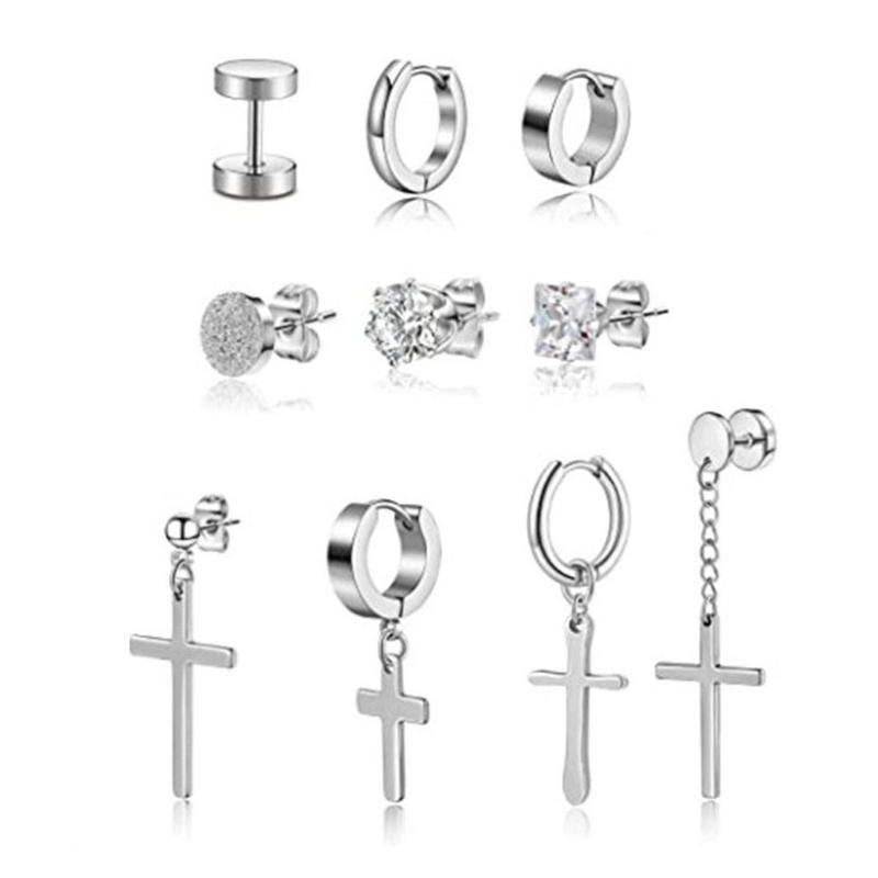 SIY  10  Pairs Stainless Steel Cross Earrings Studs Hinged Dangle Cross Hoop Earrings