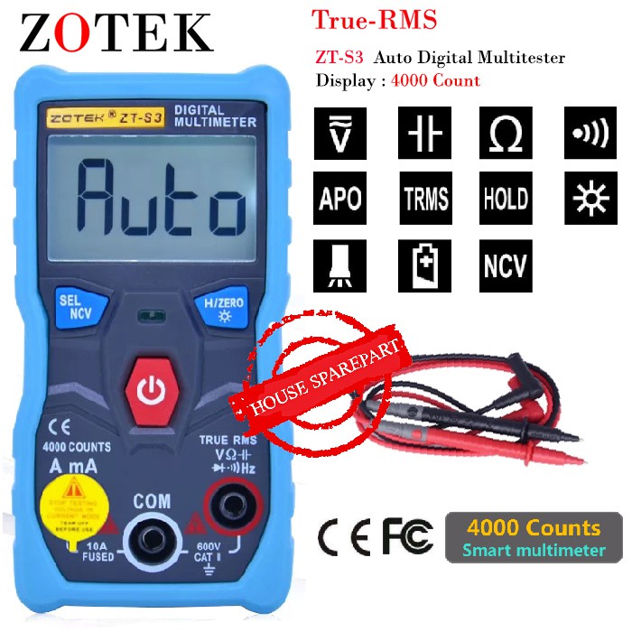 Zotek ZT-S3 Auto True RMS Multitester AC DC 600V + NCV Capacitance Freq Hold ZTS3 Original