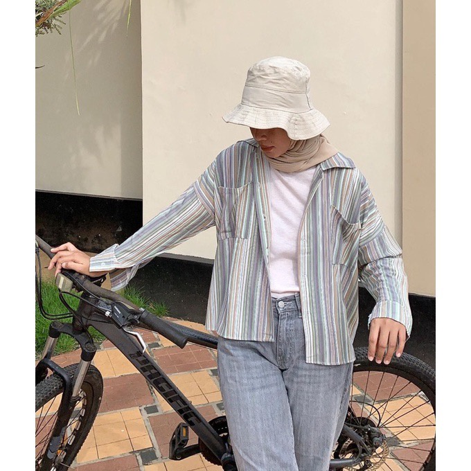 BEFAST - ZSO OOTD Kemeja YORA / Picato Oversize Candy Cute Shirt XL/ Atasan Kemeja Salur Wanita / Kemeja Wanita Kekinian / Kemeja Jumbo Motif Garis-Garis / Kem Casual / Fashion Wanita Kerja / Termurah