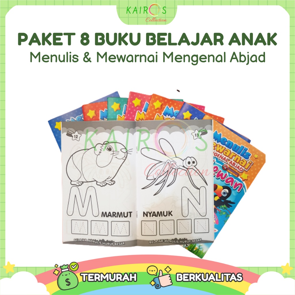 Paket 8 Buku Belajar Anak Menulis &amp; Mewarnai Mengenal Abjad