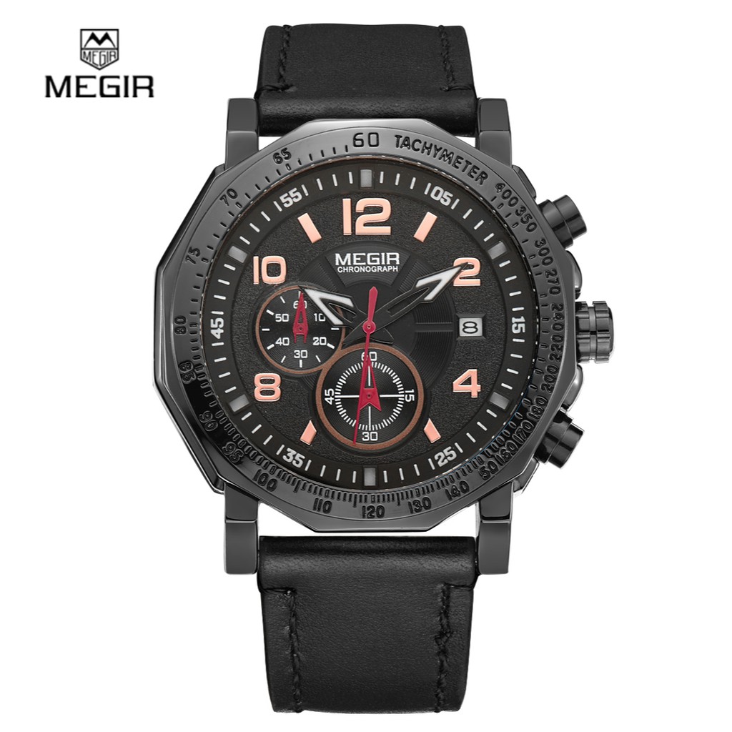 MEGIR 2048 Jam Tangan Pria Analog Chronograph Tali Kulit WATCHKITE WKOS