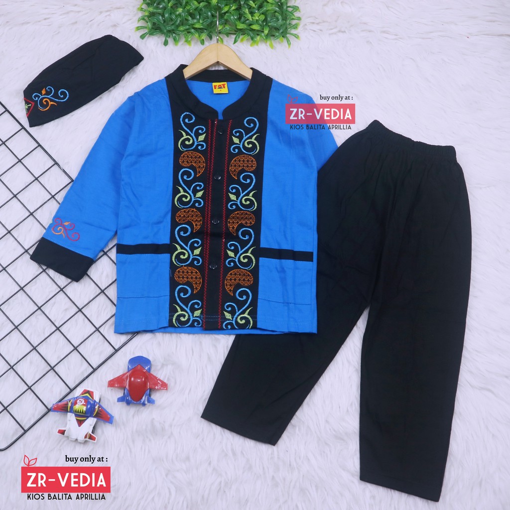 Baju Koko Kurta uk 7-8 Tahun / Setelan Muslim Anak Laki Laki PREMIUM BORDIR Bayi Balita Polos Turki