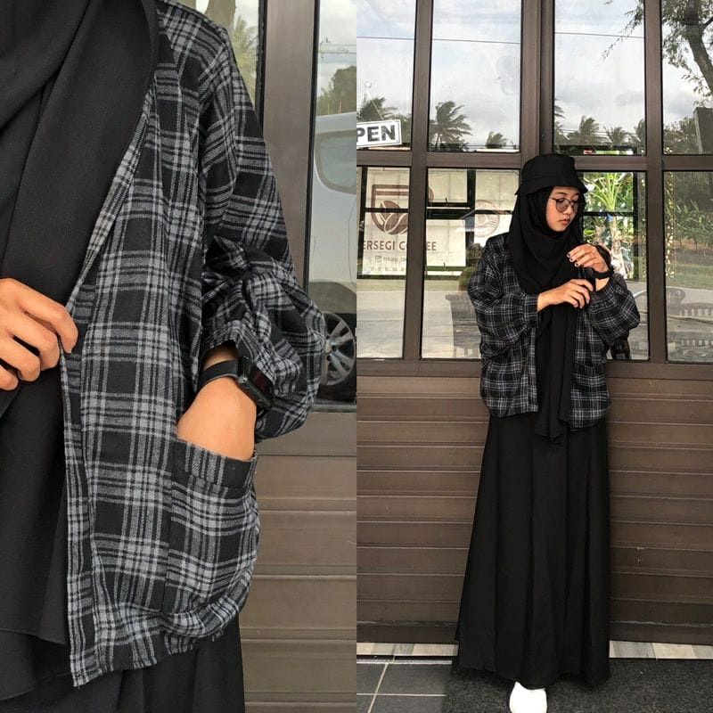 OUTER WANITA FLANEL OVERSIZE OUTER | KOTAK-KOTAK KEKINIAN TERBARU 2021