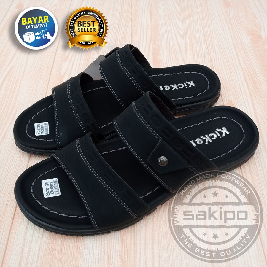 PROMO 2.2 SANDAL PRIA DEWASA KICKERS BAN 2 TRENDI TERMURAH TERBARU / SANDAL SLOP TREPES / SAKIPO-B2 Hitam