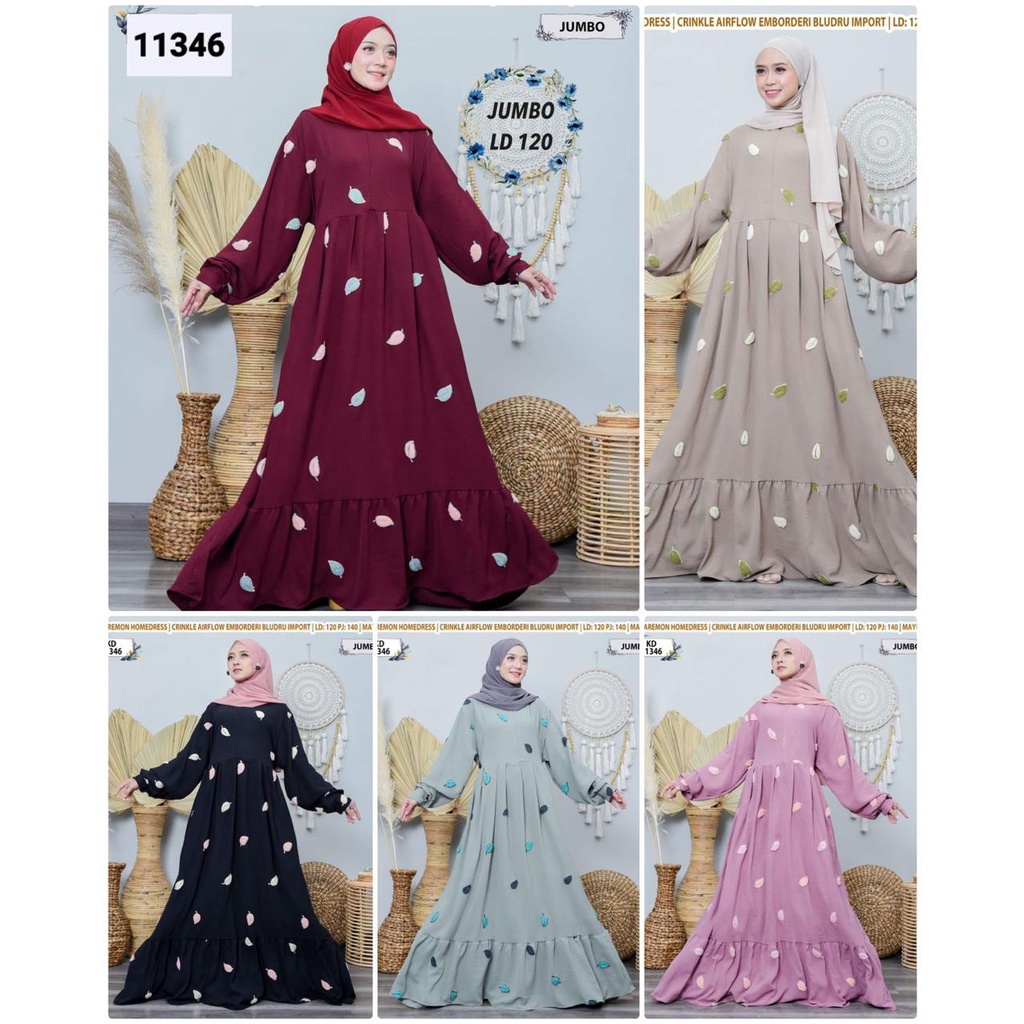 KD 11346 (isi 3) ASYA Jumbo Gamis Crinkle Airflow Emborderi Bludru Import Lebar Mayung Bordir Home D