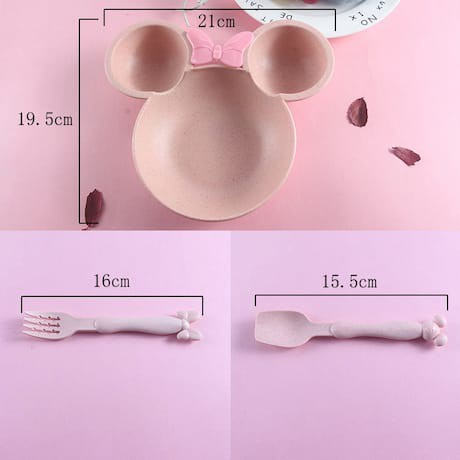 Mangkok Mickey Piring Makan Anak Bayi Set (Termasuk Sendok Dan Garpu)