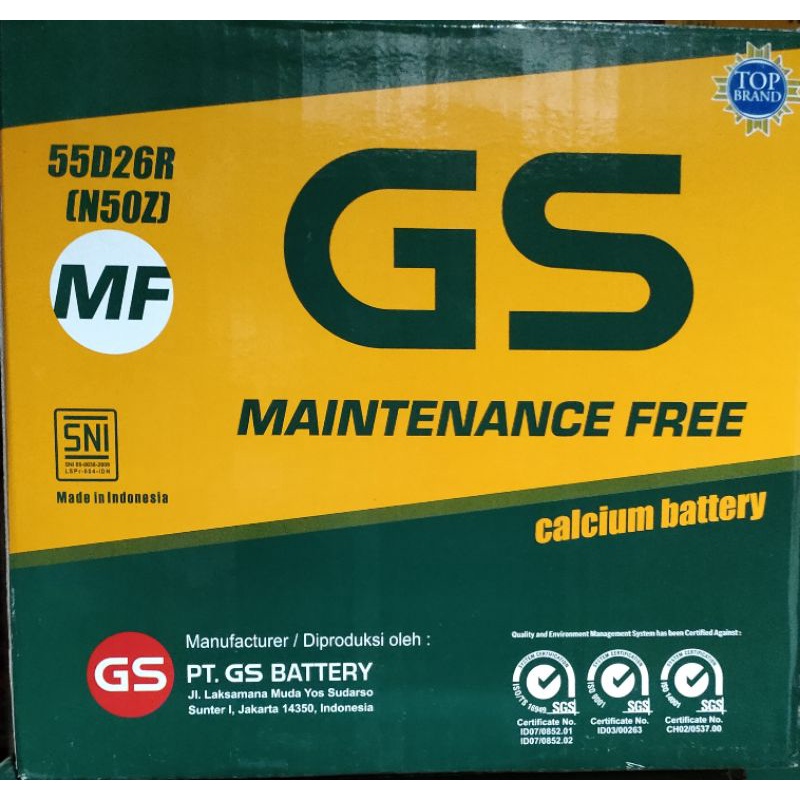 ACCU / AKI GS MAINTENANCE FREE N50Z (55D26R)