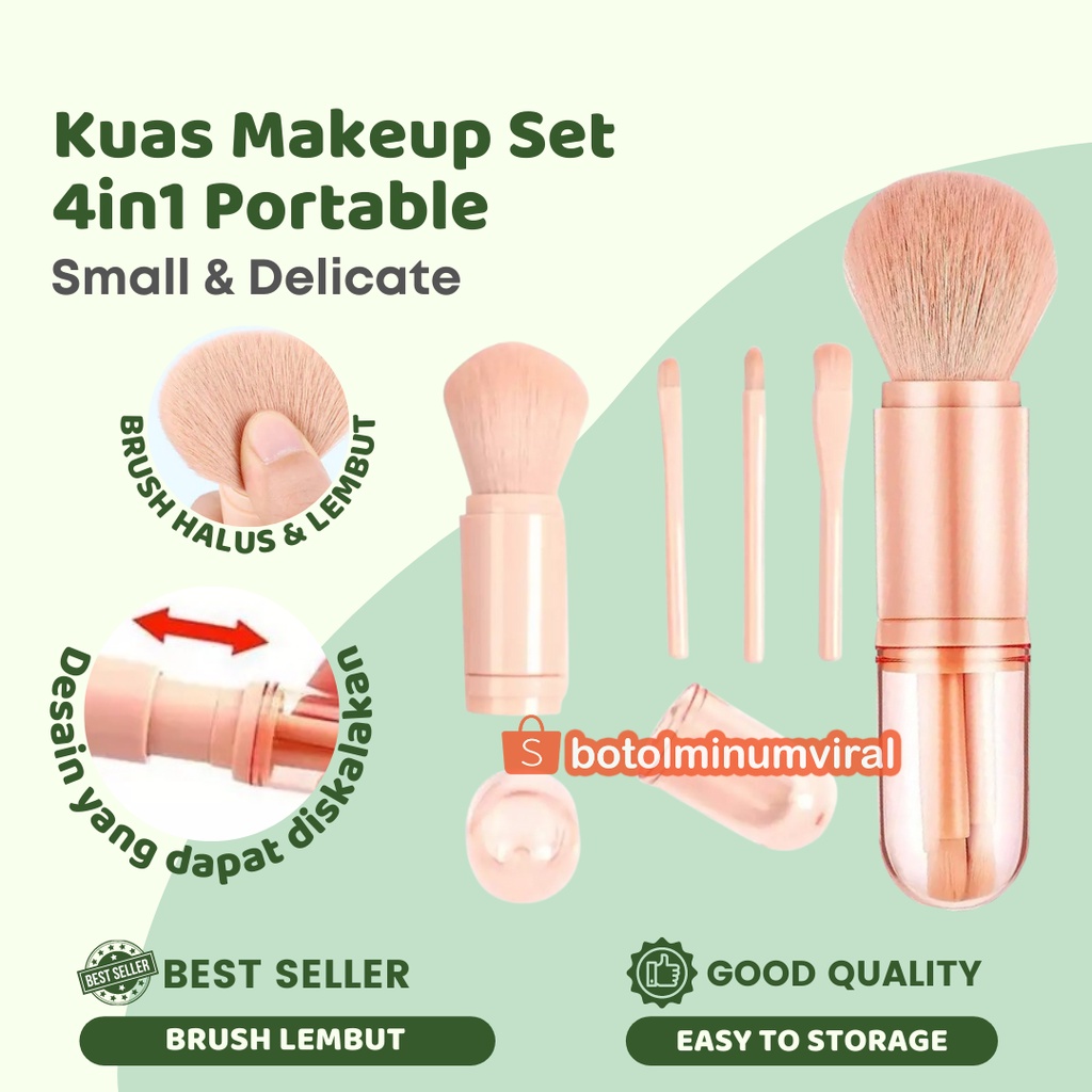 Kuas Rias Makeup Brush 4in1 Portable Travel Size Desain Premium