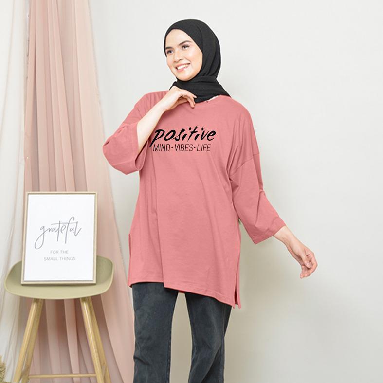 KAOS OVERSIZE TOP HIJAB WANITA BASIC   POSITIVE / OVERSIZE SLIT BLOUSE