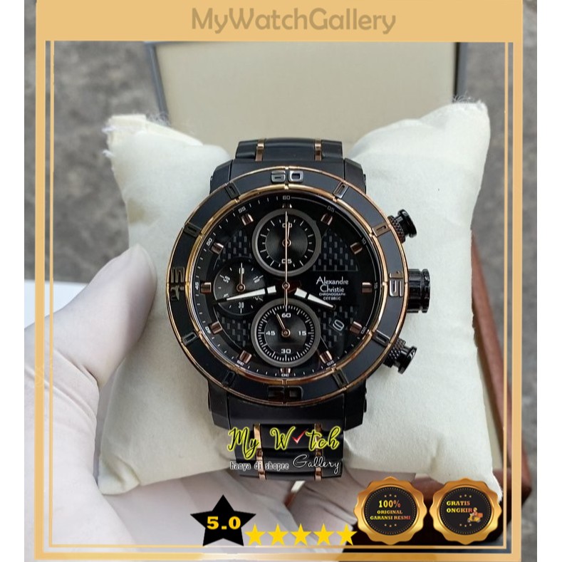 Jam Tangan Alexandre Christie / Alexander Pria AC 6292 MC Black Rosegold Original Diameter 4,5 cm