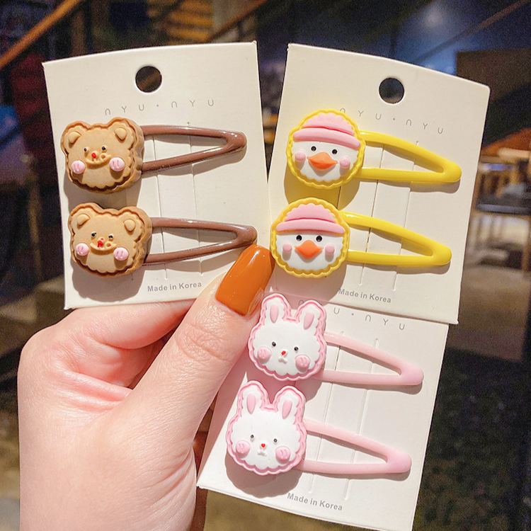 2 Pcs Cute Cartoon Hairpin Korean Simple Hair Clip Girls