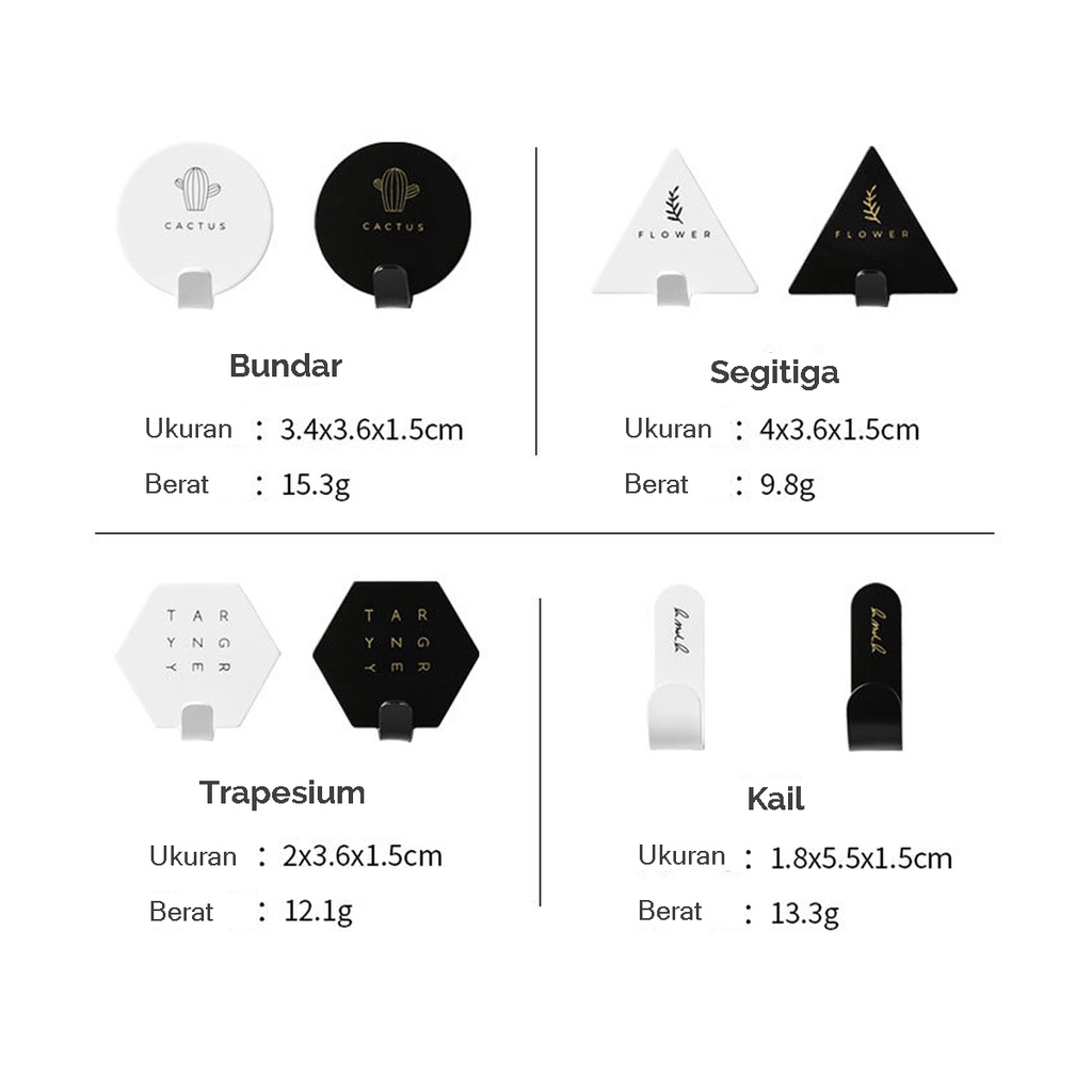 Gantungan Premium Set isi 4 Segitiga Bundar Trapesium Kail Keren Black White Hitam Putih Hiasan Dinding Besi Dapur Ruang tamu kunci Belajar Kapstok Hanger