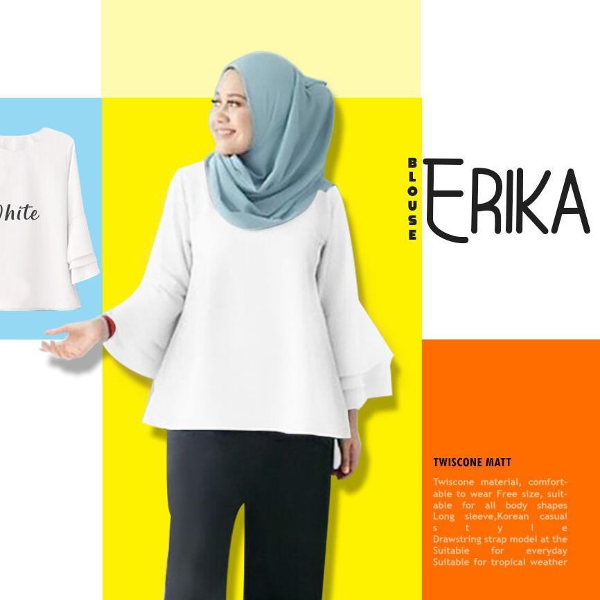 Shopee Mall Erika Top Baju Atasan Blouse Wanita Lengan Panjang Pakaian Santai Cewek Warna Putih Sale Shopee Indonesia