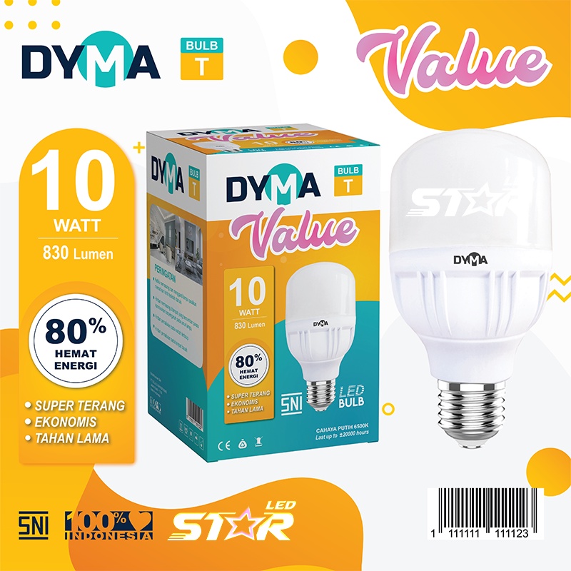 DYMA VALUE Bulb T Lampu LED 5W 10W 15W Cahaya Putih Hemat Energi Terang