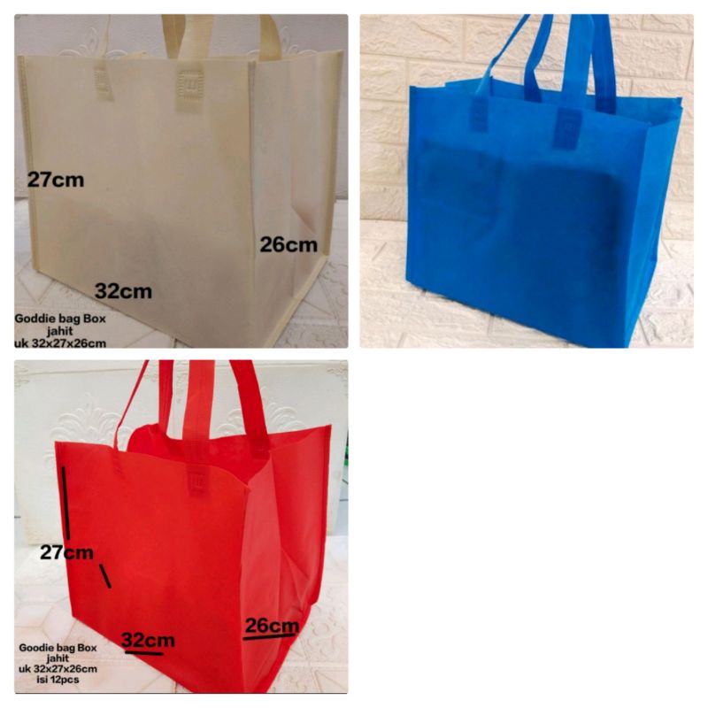 

GOODIE BAG BOX JAHIT UK.32x27x26cm/TAS SPOUNDBOND 1 PAK ISI 12pcs