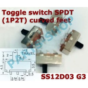 3 Pin Saklar Geser Mini Toggle Switch Curve Slide 1P2T 3pin SS12d03
