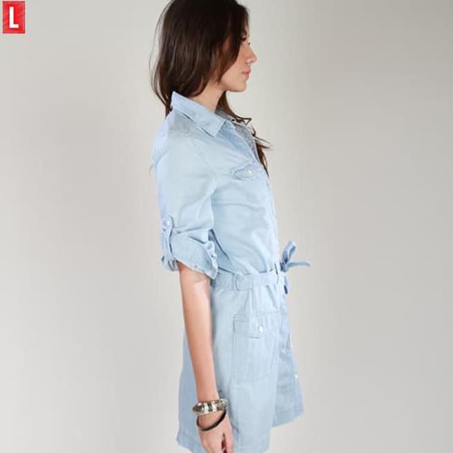 c2sj dress lengan panjang code chambray mini dress ( 74001l2ll ) logo jeans - biru muda, s 4l86